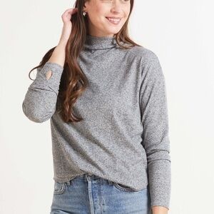 Chaser Linen Rib Mock Neck Long Sleeve Top